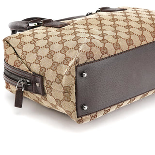 113009 Beige Brown GG Canvas Boston Bag