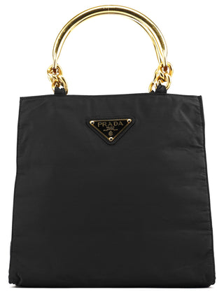 Black Tessuto Metallo Gold Handle Tote Bag