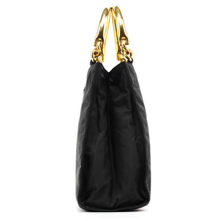 Black Tessuto Metallo Gold Handle Tote Bag