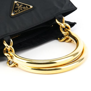 Black Tessuto Metallo Gold Handle Tote Bag