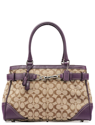 F08K07 Beige Purple Signature Canvas Hampton Handbag