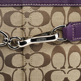 F08K07 Beige Purple Signature Canvas Hampton Handbag