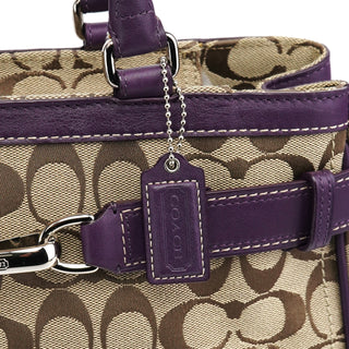 F08K07 Beige Purple Signature Canvas Hampton Handbag