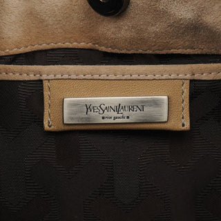 Beige Suede Tassel Drawstring Shoulder Bag