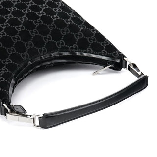 000 0602 Black GG Suede Hobo Shoulder Bag