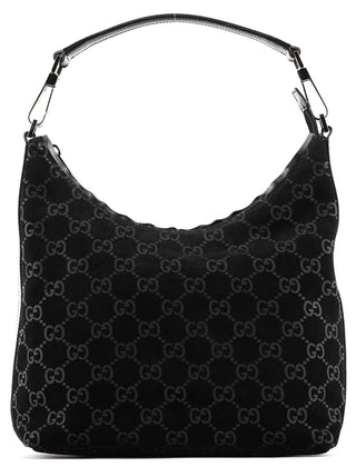 000 0602 Black GG Suede Hobo Shoulder Bag