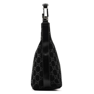 000 0602 Black GG Suede Hobo Shoulder Bag