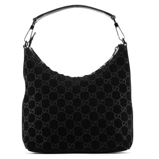 000 0602 Black GG Suede Hobo Shoulder Bag