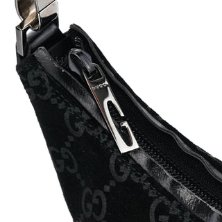 000 0602 Black GG Suede Hobo Shoulder Bag