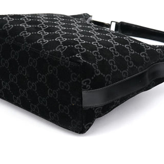 000 0602 Black GG Suede Hobo Shoulder Bag