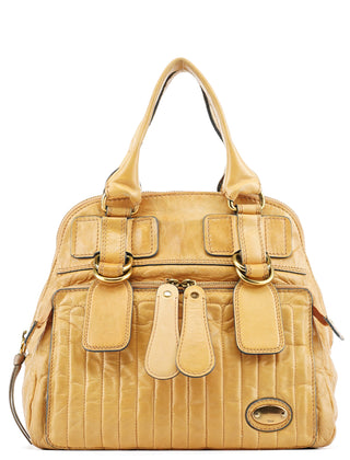 Beige Leather Bay Tote Bag