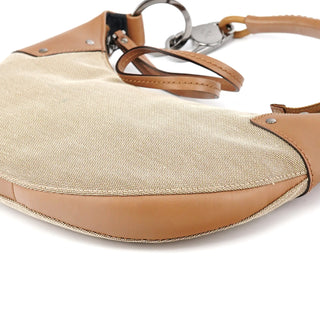109208 Beige Brown Canvas Half Moon Hobo Bag