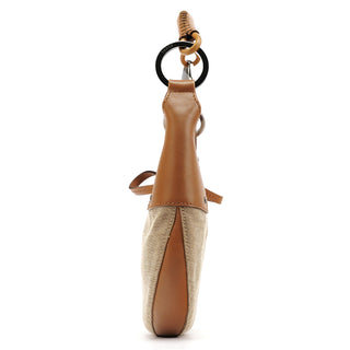 109208 Beige Brown Canvas Half Moon Hobo Bag
