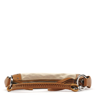 109208 Beige Brown Canvas Half Moon Hobo Bag