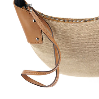 109208 Beige Brown Canvas Half Moon Hobo Bag
