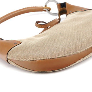109208 Beige Brown Canvas Half Moon Hobo Bag