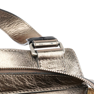 Navy Denim Silver Leather Logo Tote Bag