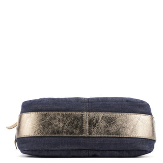 Navy Denim Silver Leather Logo Tote Bag