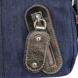 Navy Denim Silver Leather Logo Tote Bag