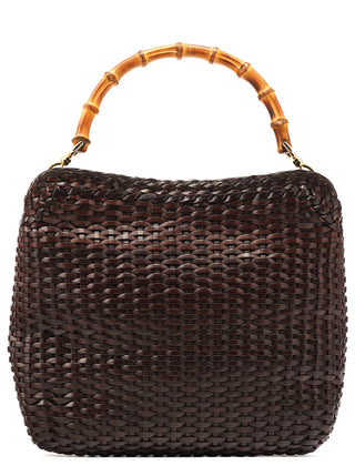1996 Brown Woven Leather Bamboo Shoulder Bag