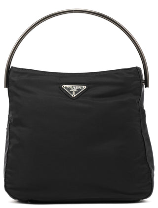 Black Tessuto Nylon Metal Hoop Handle Bag