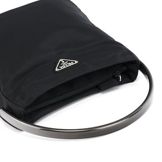 Black Tessuto Nylon Metal Hoop Handle Bag