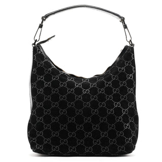 000 0602 Black GG Suede Shoulder Bag