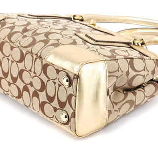 11062 Beige Gold Signature Turnlock Tote Bag