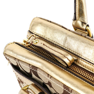 11062 Beige Gold Signature Turnlock Tote Bag
