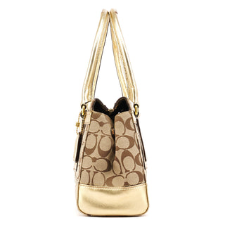 11062 Beige Gold Signature Turnlock Tote Bag