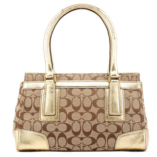 11062 Beige Gold Signature Turnlock Tote Bag