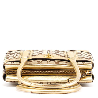 11062 Beige Gold Signature Turnlock Tote Bag