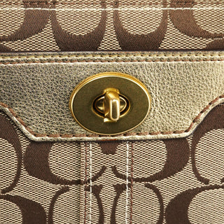 11062 Beige Gold Signature Turnlock Tote Bag