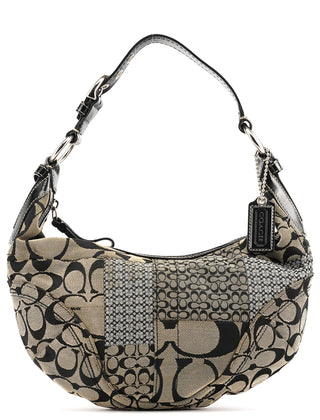 Grey Black Signature Canvas Patchwork Shoulder Bag