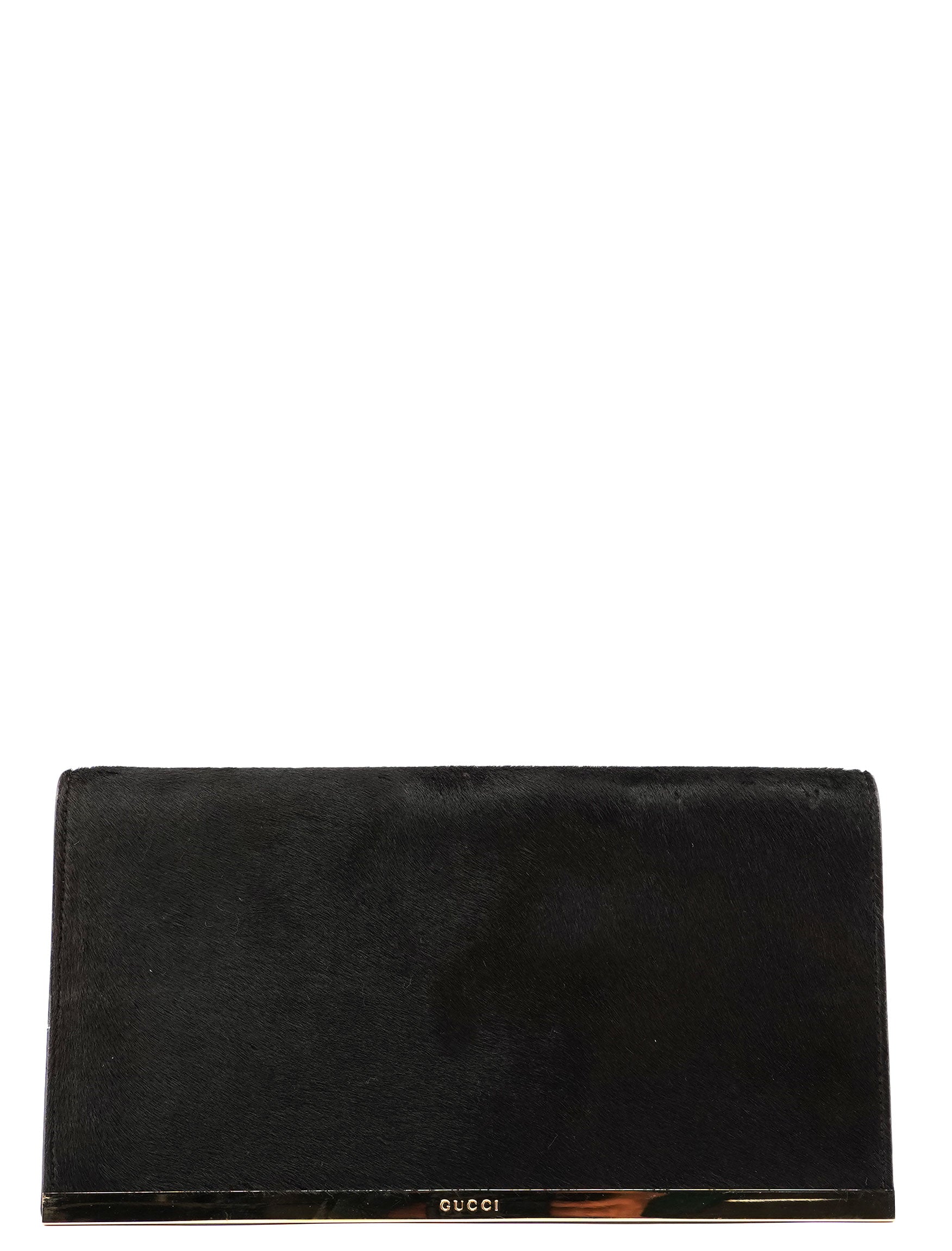 Black Fur Gold Plate Clutch Bag