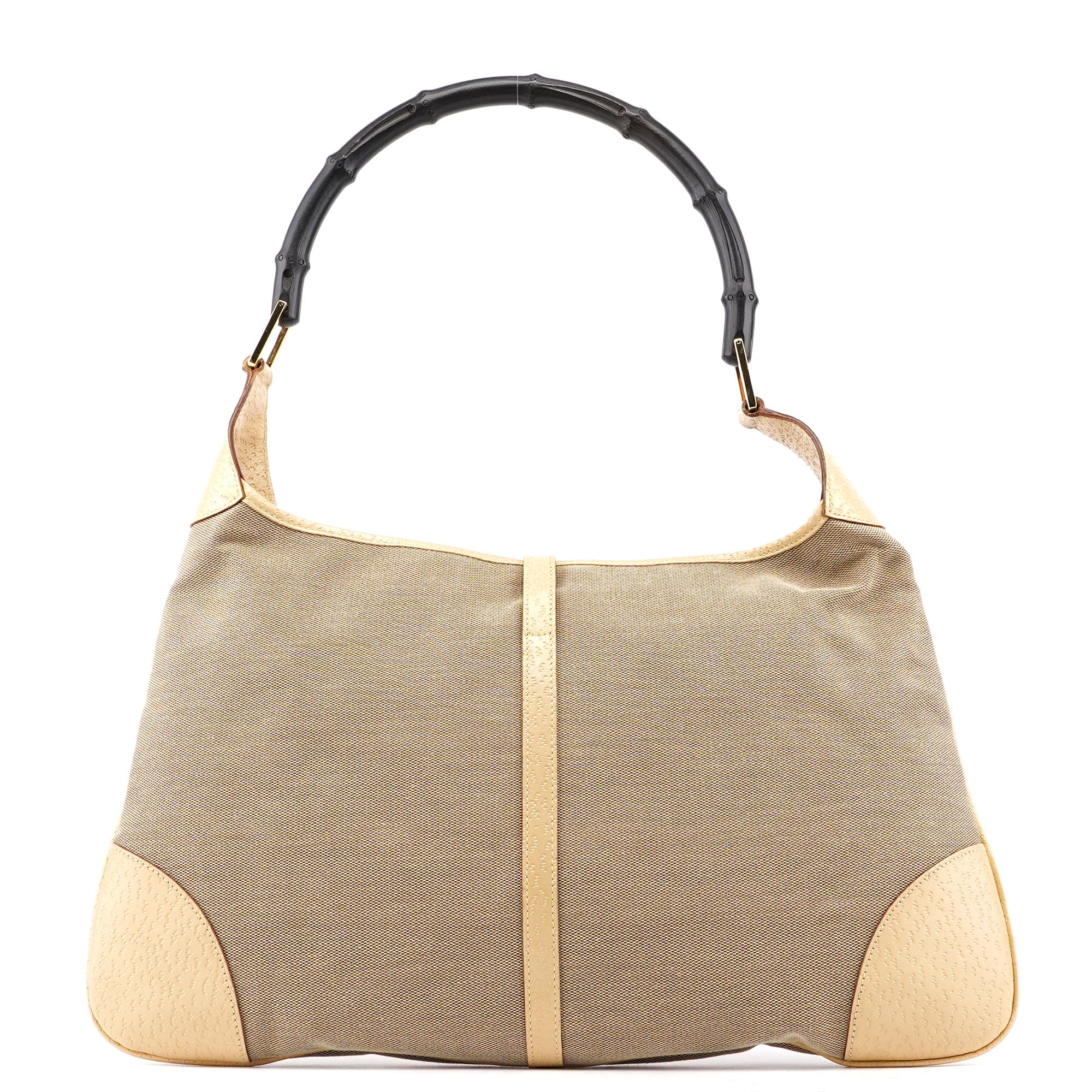 Beige Canvas Jackie Bamboo Shoulder Bag