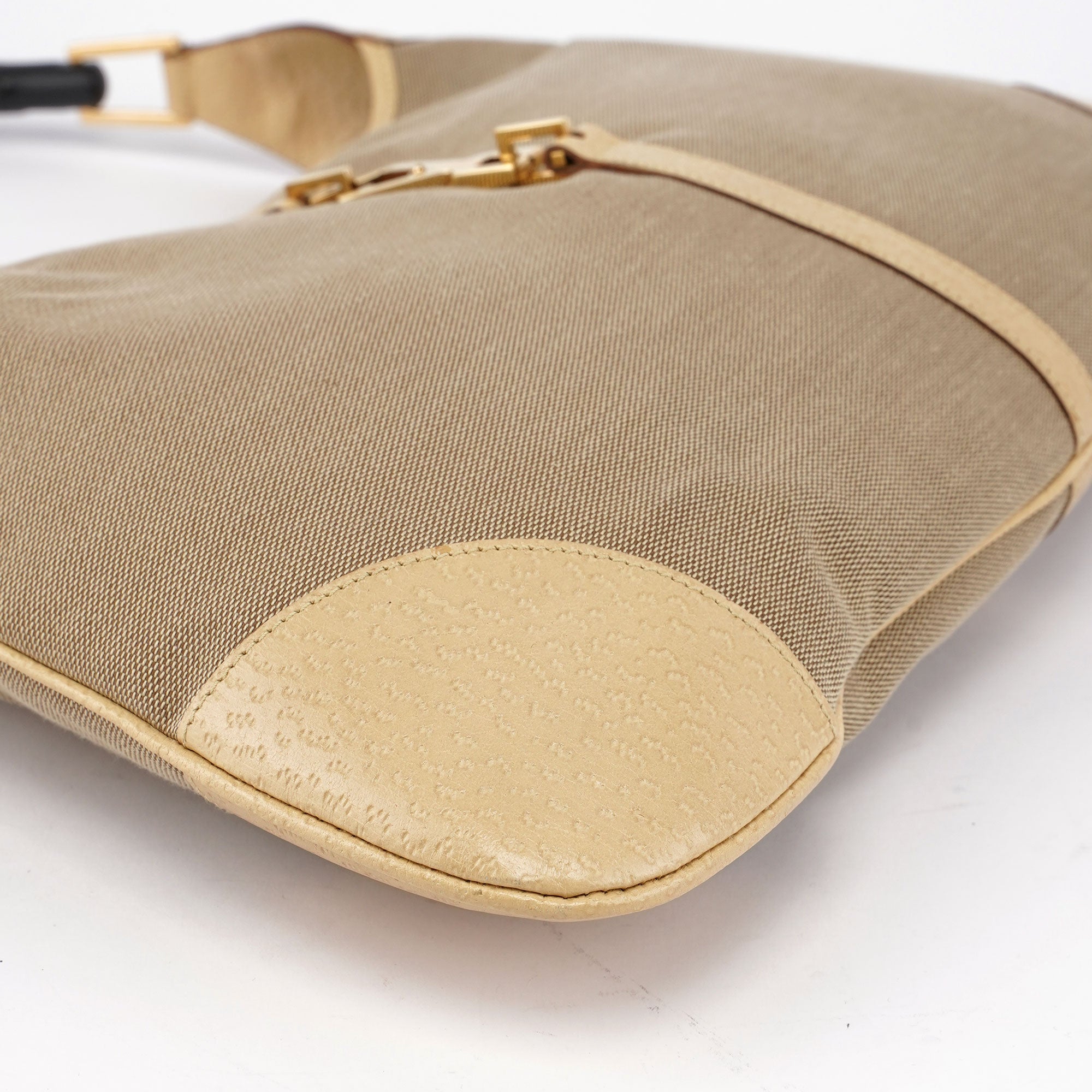 Beige Canvas Jackie Bamboo Shoulder Bag