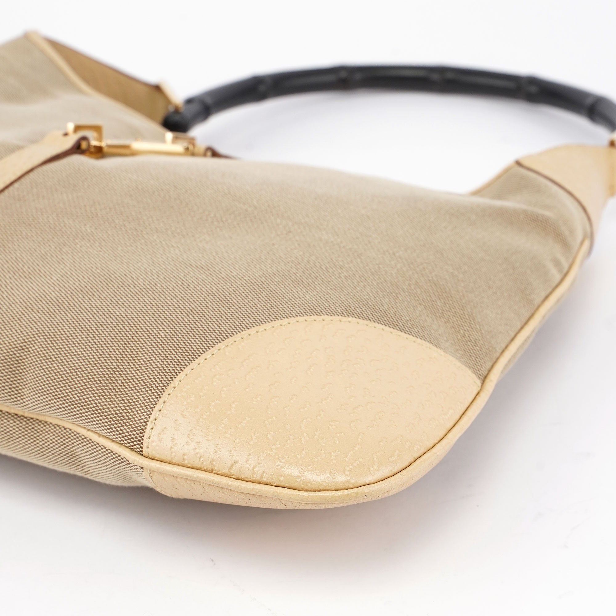 Beige Canvas Jackie Bamboo Shoulder Bag