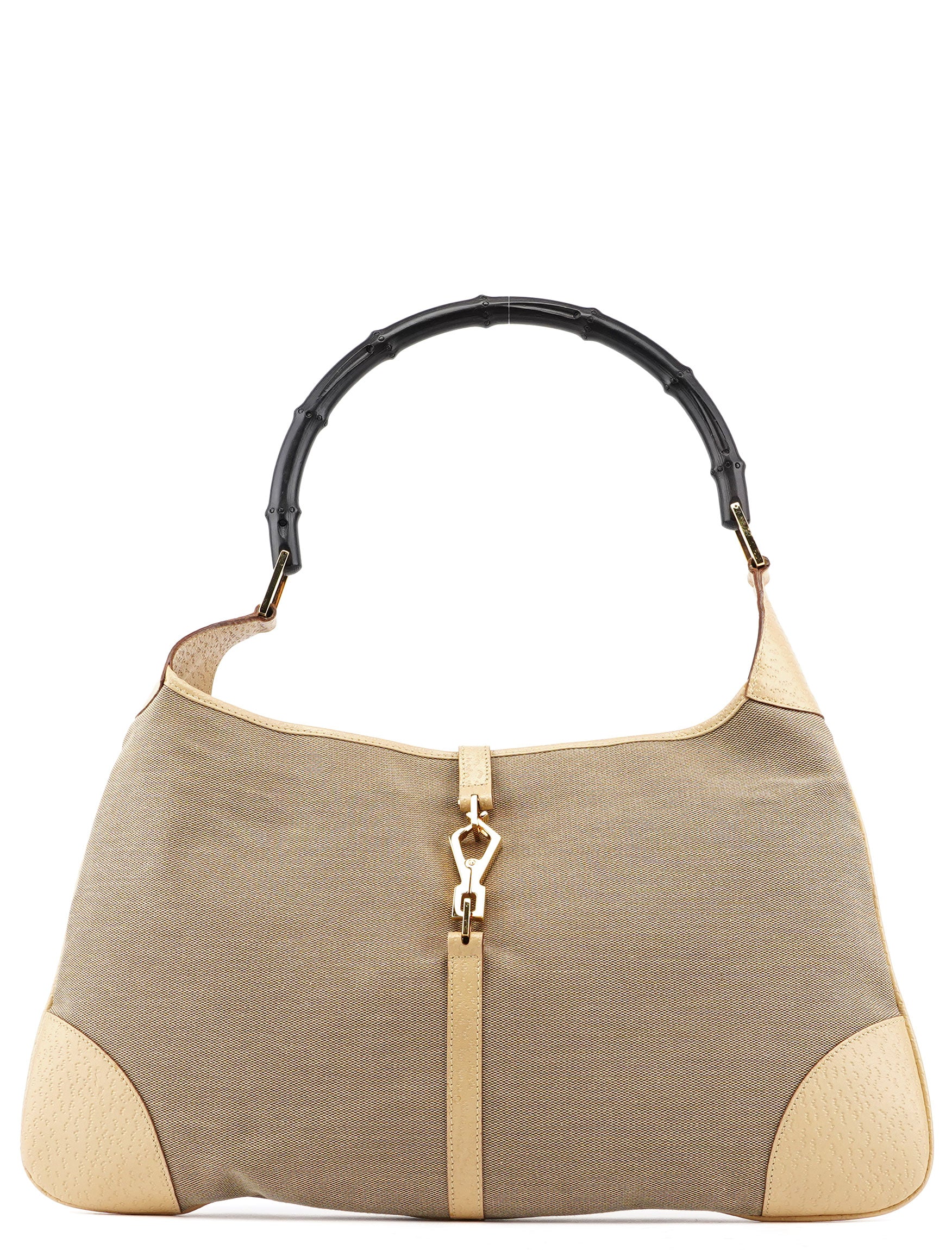 Beige Canvas Jackie Bamboo Shoulder Bag