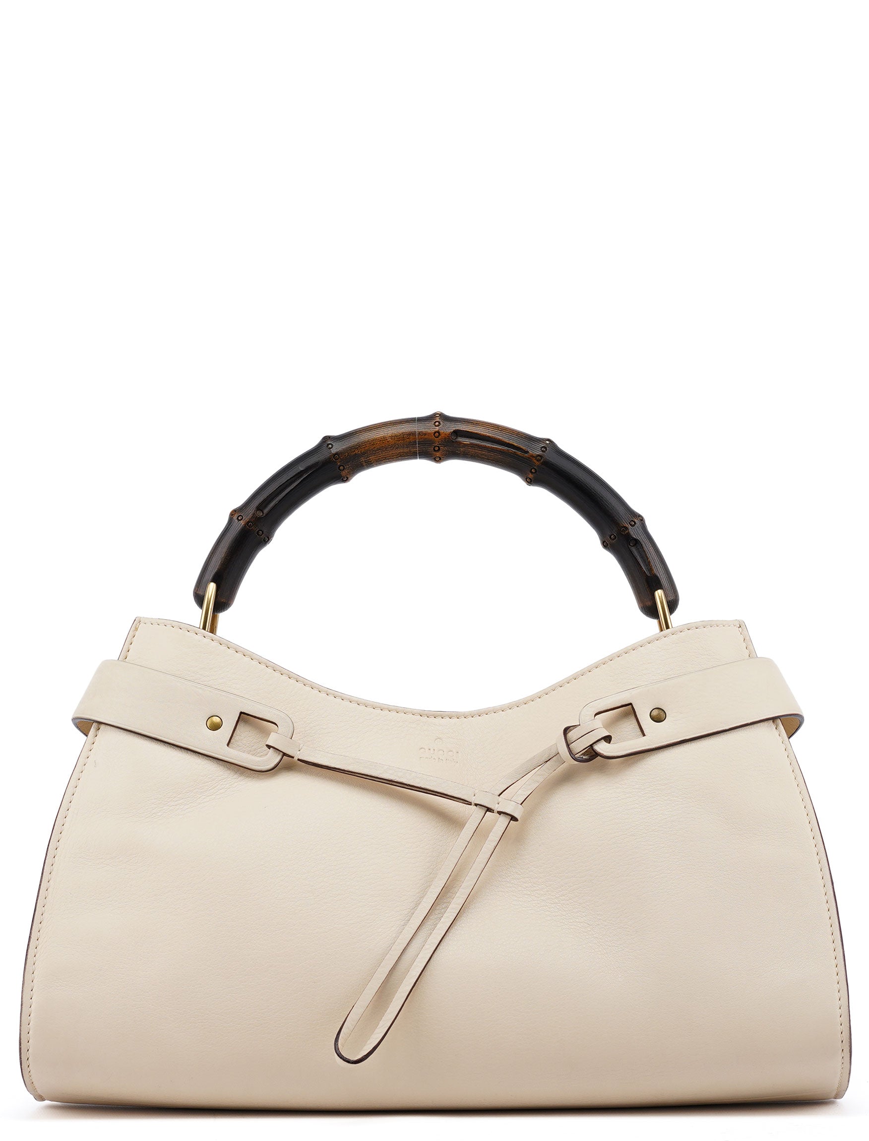 109136 Off White Leather Bamboo Top Handle Bag