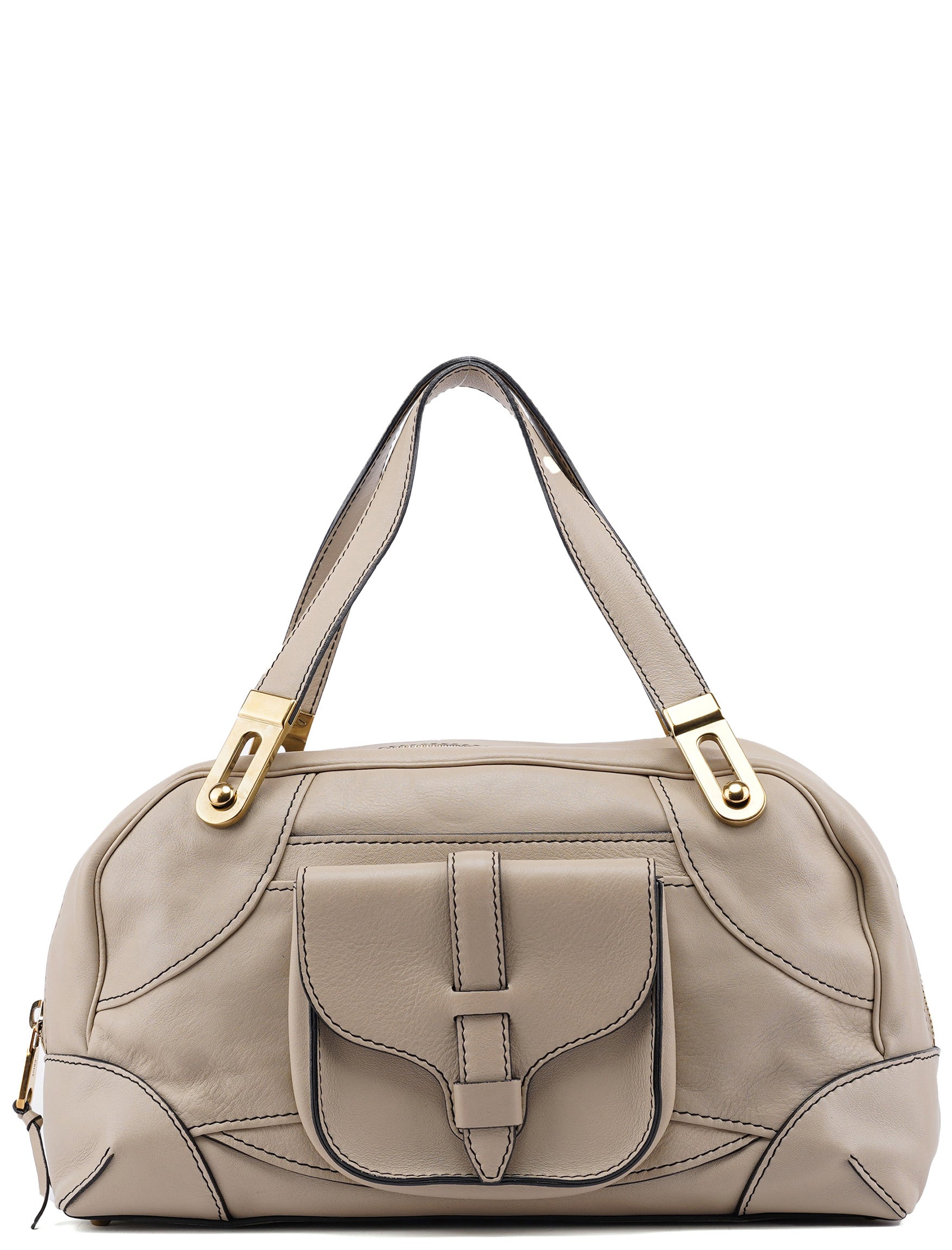 Beige Calfskin Pocket Tote Bag