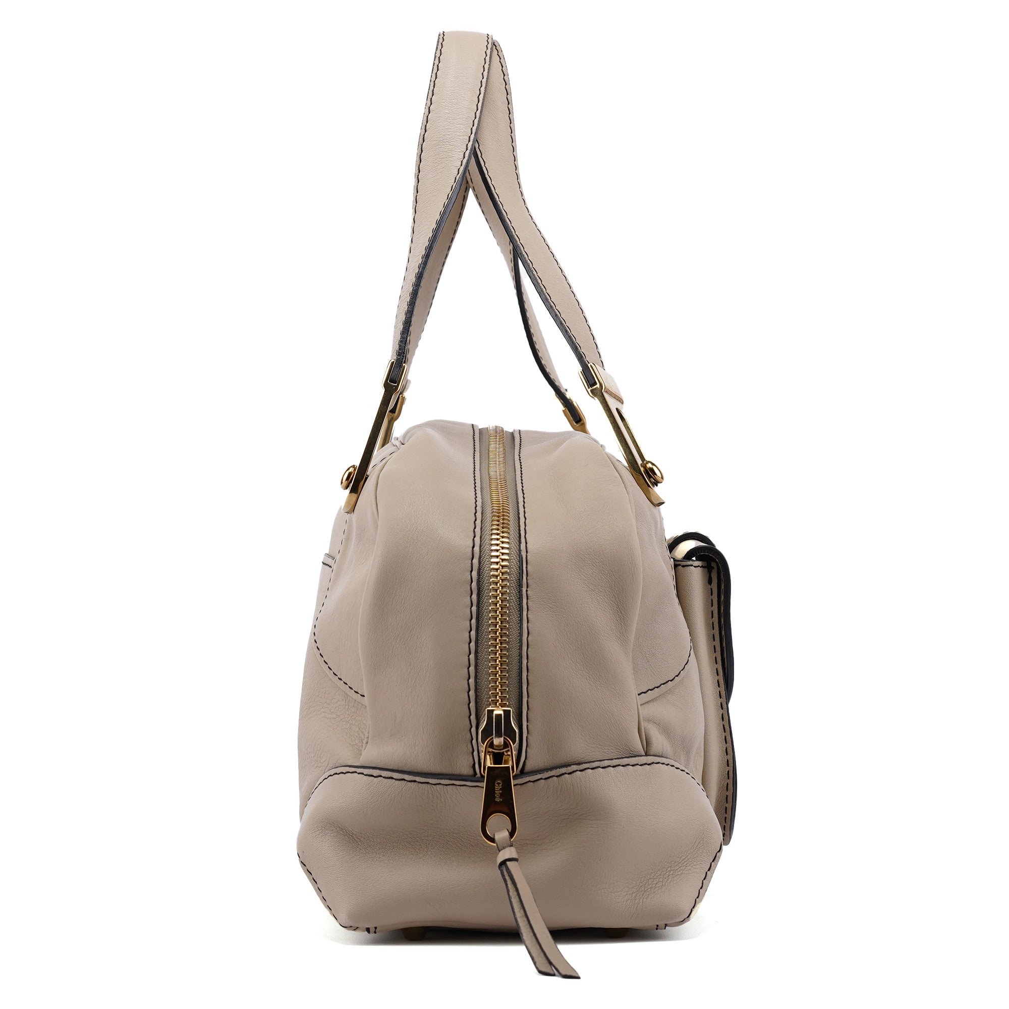 Beige Calfskin Pocket Tote Bag