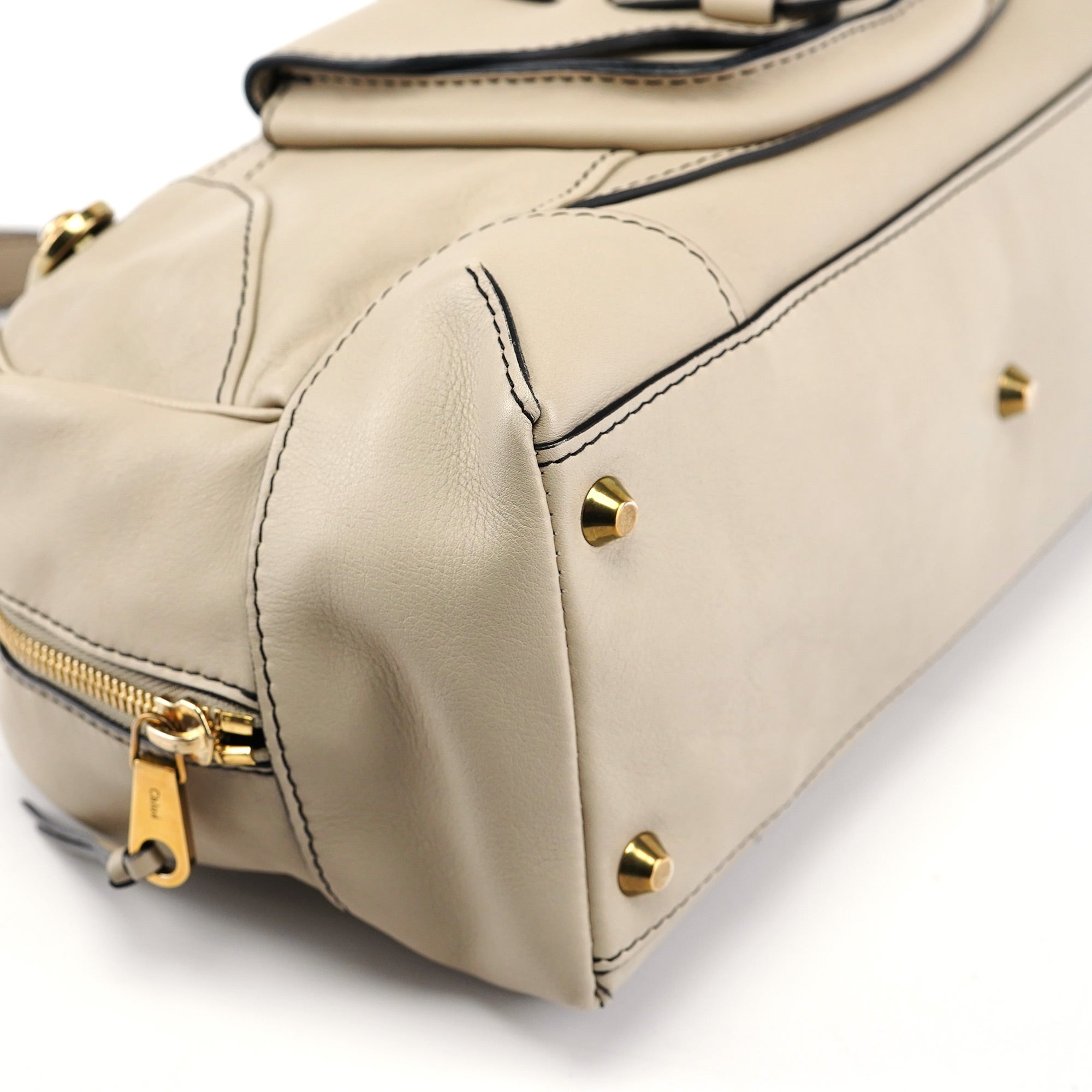 Beige Calfskin Pocket Tote Bag