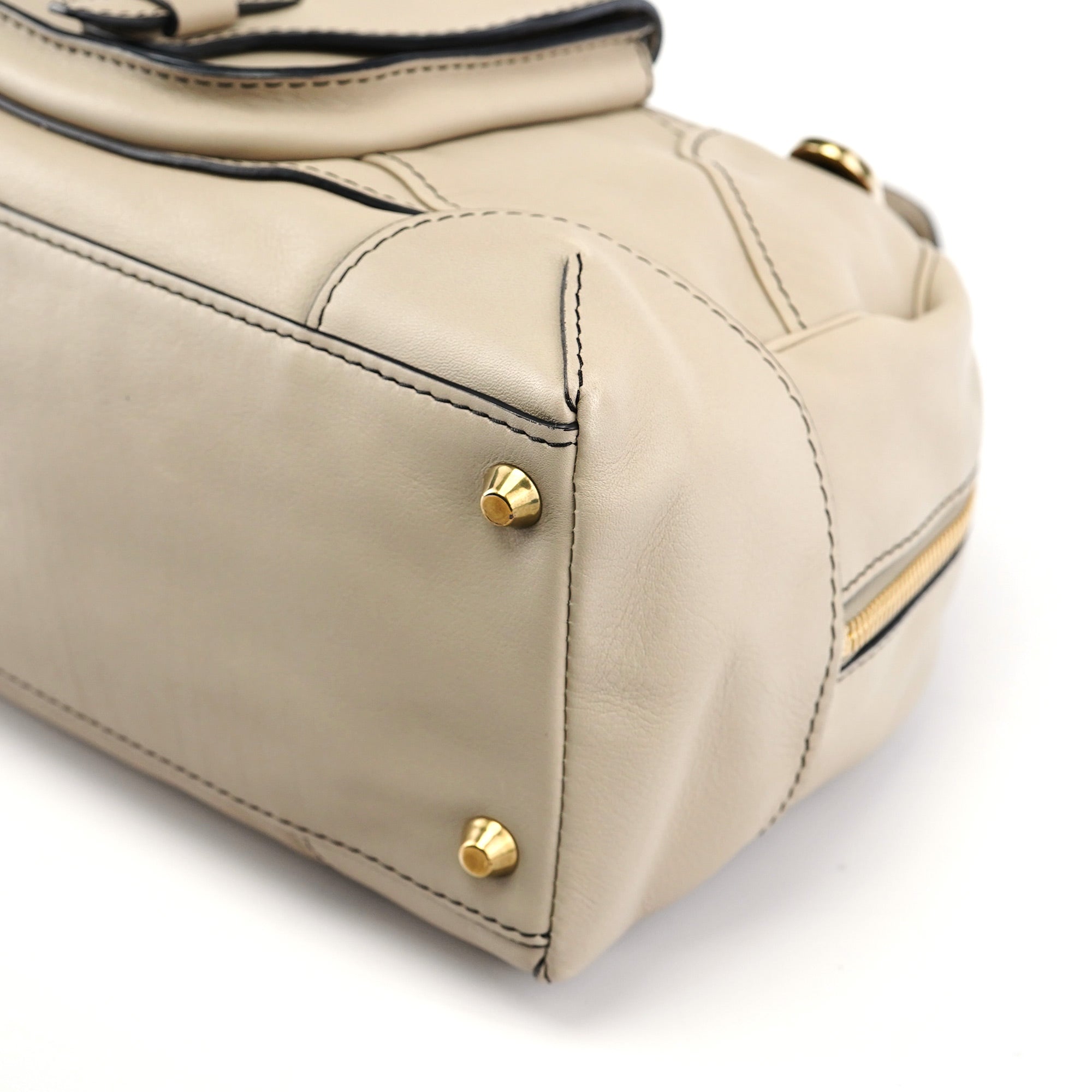 Beige Calfskin Pocket Tote Bag