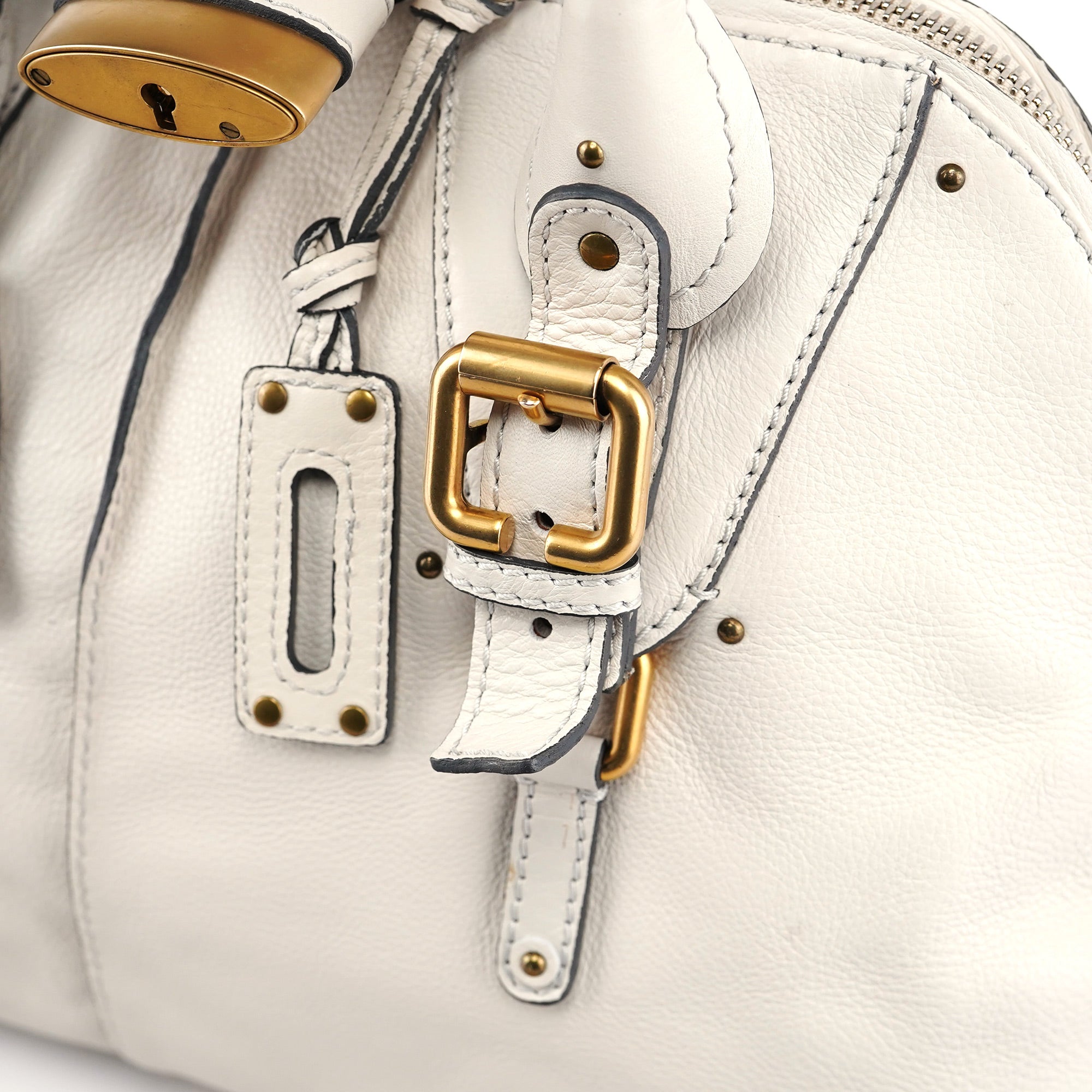 White Leather Paddington Tote Bag