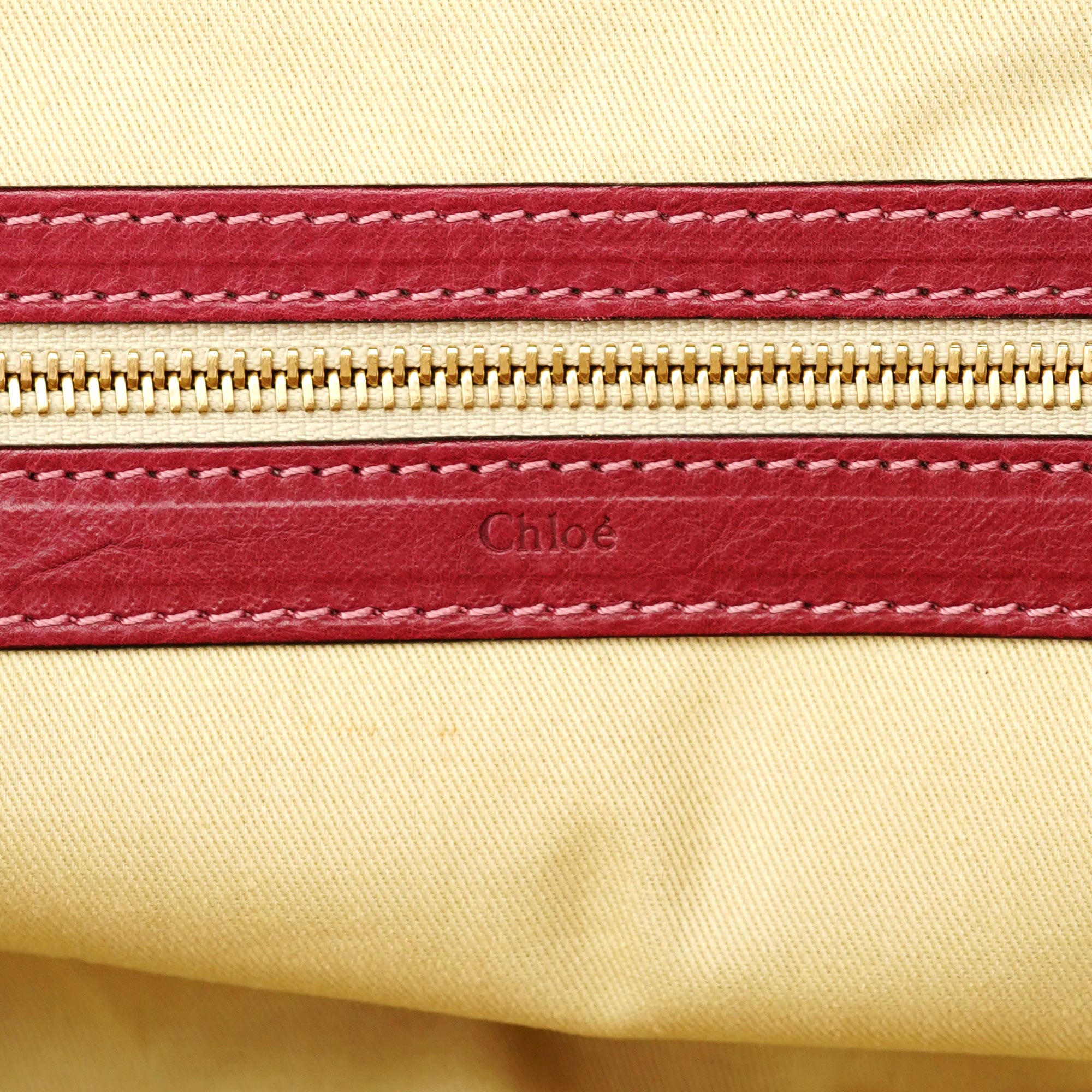 Chloé burgundy lambskin leather tote bag, cotton-lined interior with zip pocket