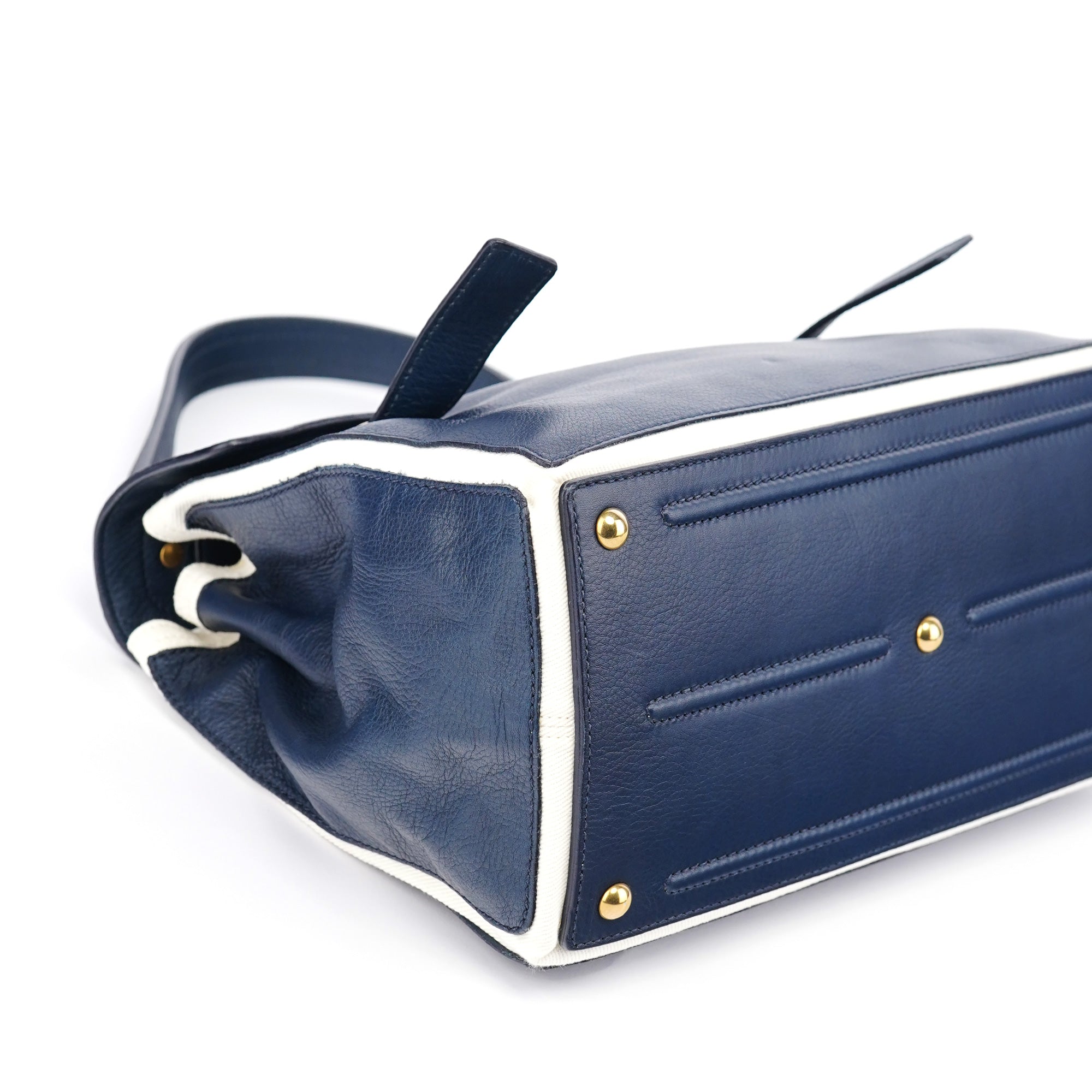 Yves Saint Laurent Navy White Leather Muse Bag