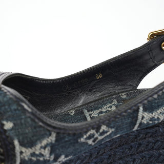 Monogram Denim Espadrille Wedge Sandals EU 37