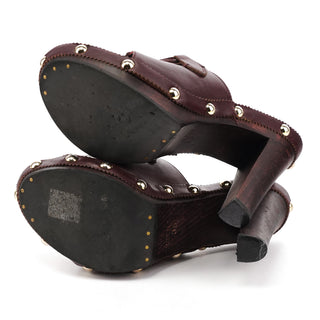 Bordeaux Leather Studded Platform Mules EU 35
