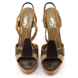 Taupe Suede Leather Slingback Platform Sandal Heels